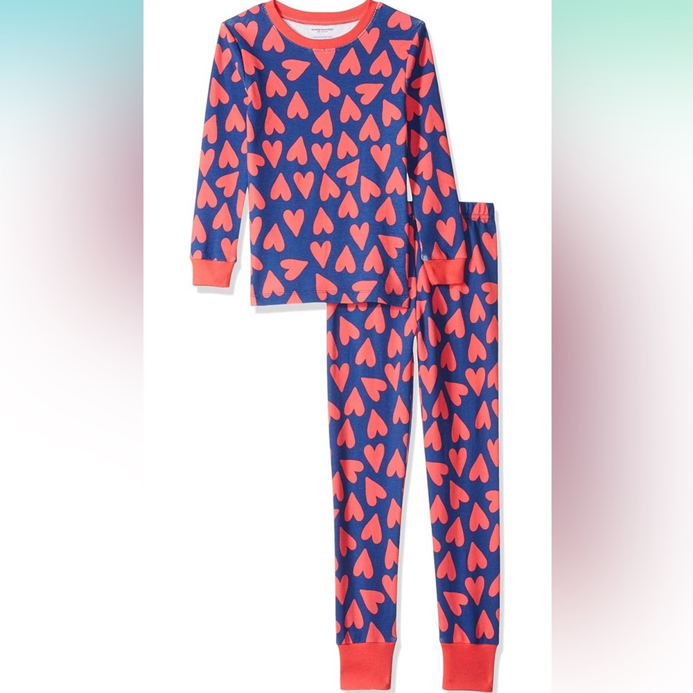 NEW Heart Patterned Kids Pajamas 2 Pieces - Blue and Red 18 MONTHS